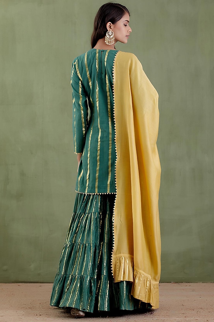 Dark Green Cotton Lurex Party Wear Sharara Set by Musal at Pernia's Pop Up Shop