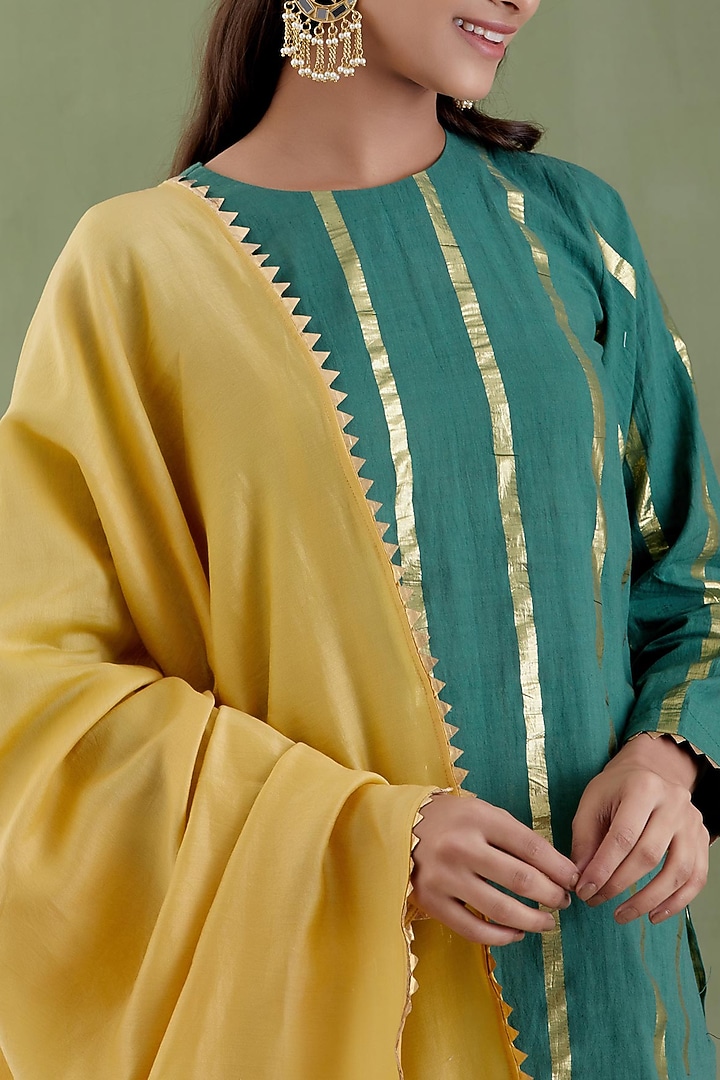 Dark Green Cotton Lurex Party Wear Sharara Set by Musal at Pernia's Pop Up Shop