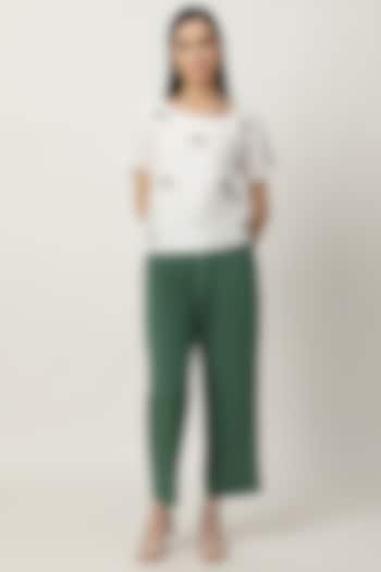 Deep Green Cotton Linen Pant Set by Musal at Pernia's Pop Up Shop