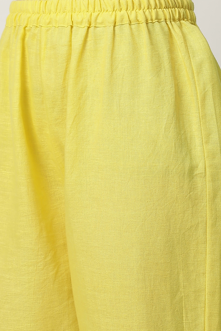 Bright Yellow Kota Doria Embroidered Wrap Kurta Set by Musal at Pernia's Pop Up Shop