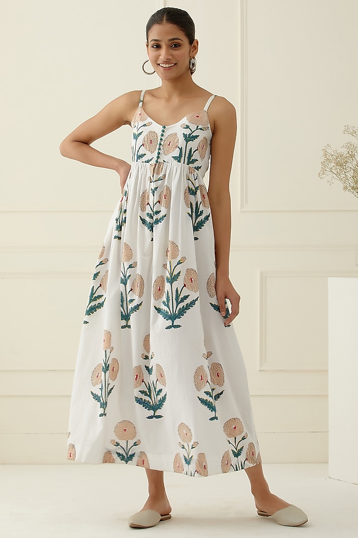 Ivory Cotton Floral Maxi Dress by Musal