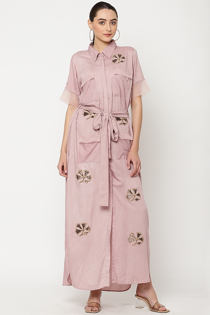 Soft Pink Hand Embroidered Dress by Musal