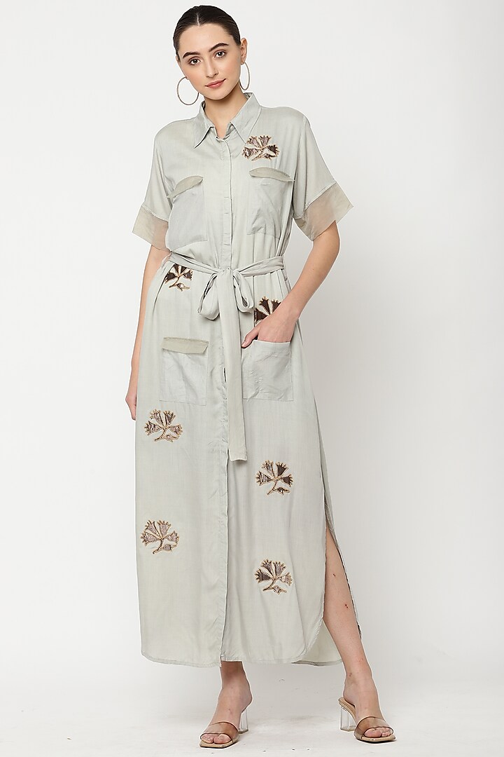 Squirrel Grey Hand Embroidered Dress by Musal