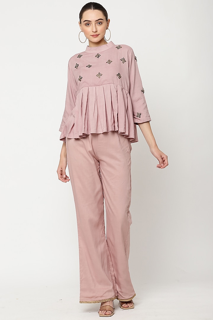 Soft Pink Hand Embroidered Top by Musal