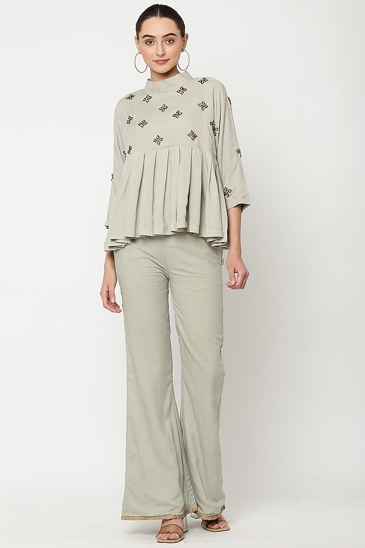 Squirrel Grey Hand Embroidered Top by Musal
