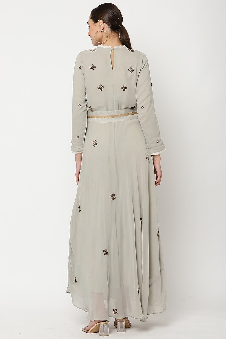 Squirrel Grey Georgette Hand Embroidered Vacation Dress by Musal at Pernia's Pop Up Shop