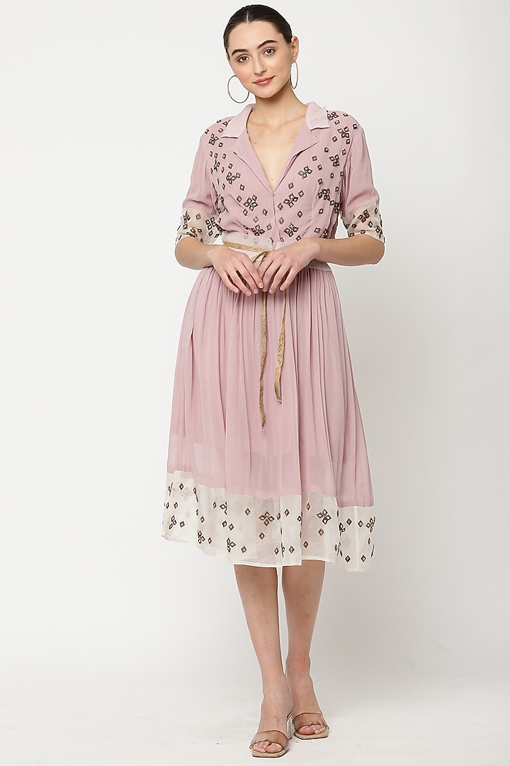 Soft Pink Embroidered Vacation Dress by Musal at Pernia's Pop Up Shop