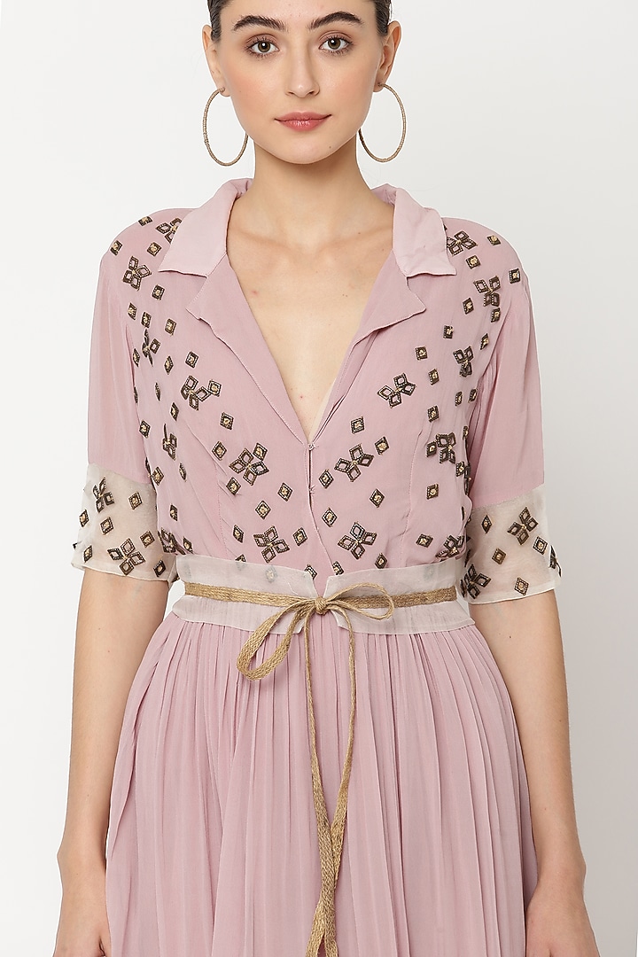 Soft Pink Embroidered Vacation Dress by Musal at Pernia's Pop Up Shop
