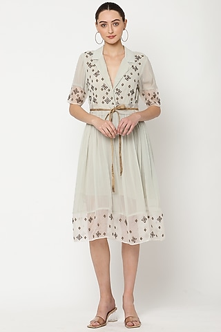 Squirrel Grey Embroidered Dress by Musal