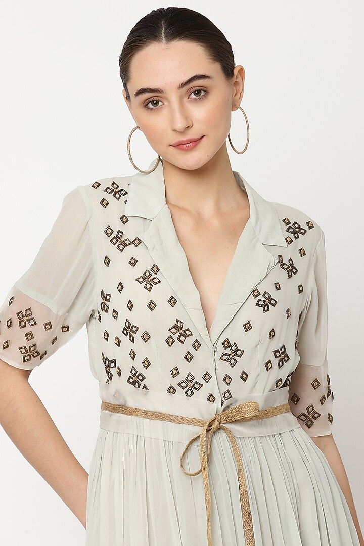 Squirrel Grey Embroidered Vacation Dress by Musal at Pernia's Pop Up Shop