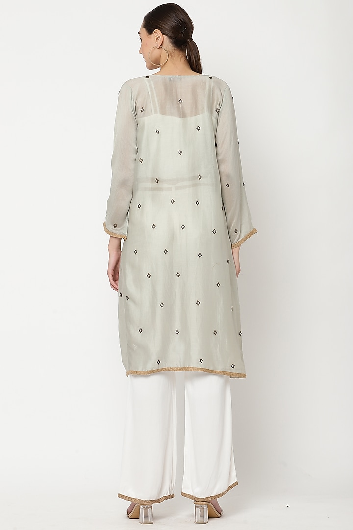 Ivory Viscose Moss Satin Pant Set With Shrug by Musal at Pernia's Pop Up Shop