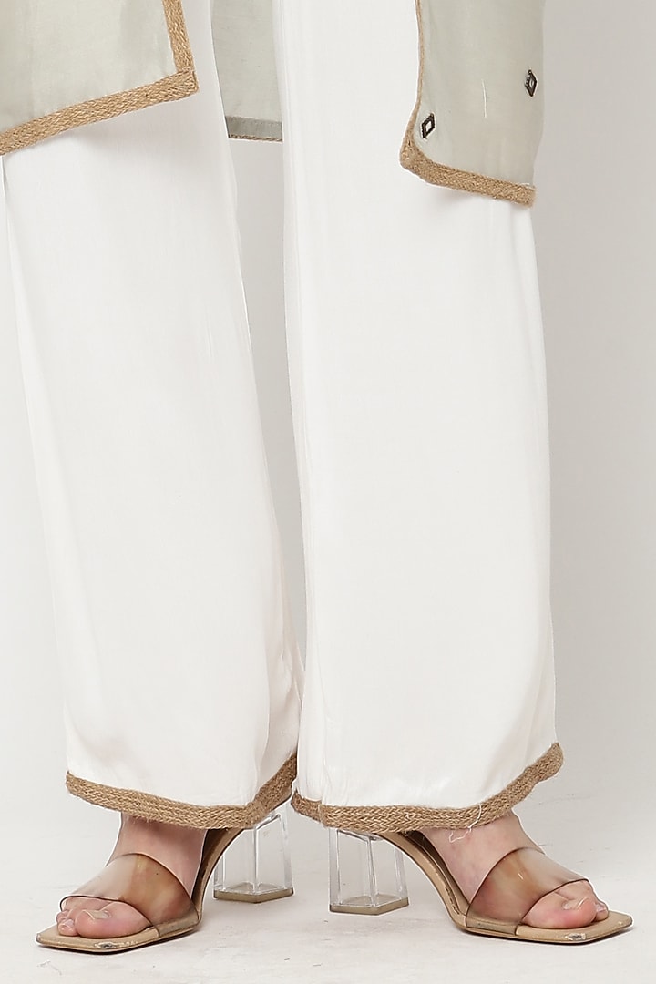 Ivory Viscose Moss Satin Pant Set With Shrug by Musal at Pernia's Pop Up Shop