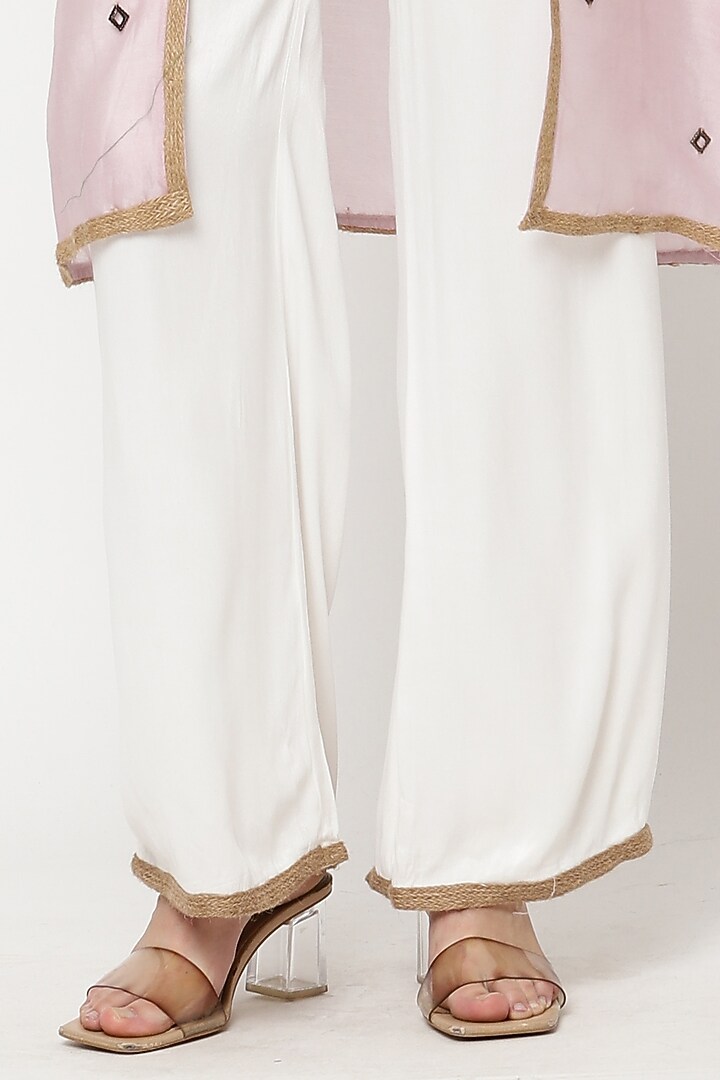 Ivory Viscose Moss Satin Pant Set With Shrug by Musal at Pernia's Pop Up Shop