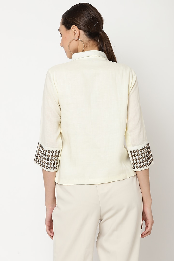 Ivory Cotton Linen Shirt by Musal at Pernia's Pop Up Shop