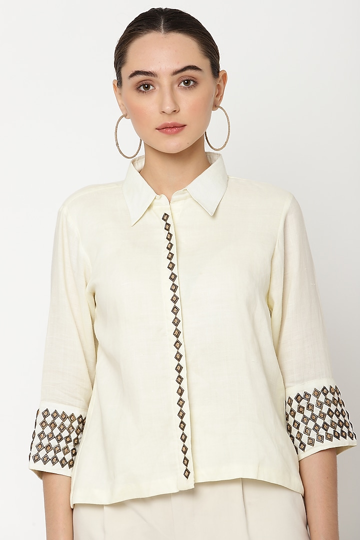 Ivory Cotton Linen Shirt by Musal at Pernia's Pop Up Shop