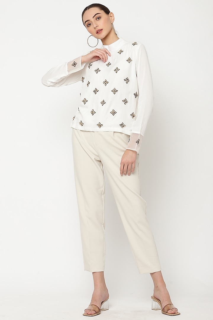 Ivory Hand Embroidered Top by Musal at Pernia's Pop Up Shop