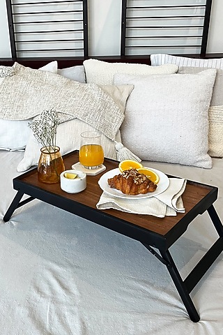 Black Acacia Wood Foldable Bed Table by Muun Home