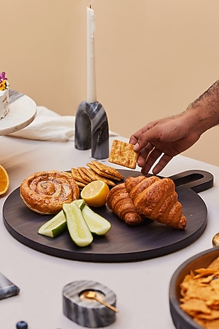 Black Wood Round Serving Platter by Muun Home