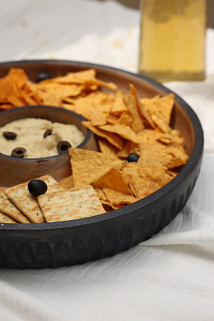 Black Dual Tone Wooden Chip & Dip Bowl by Muun Home at Pernia's Pop Up Shop