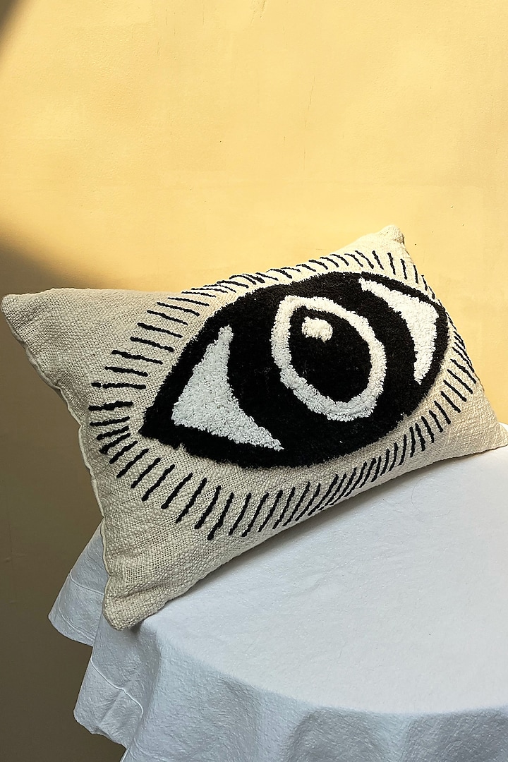 White Evil Eye Cushion Cover by Muun Home at Pernia's Pop Up Shop