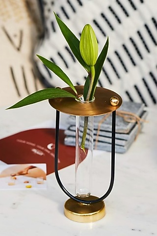 Gold Glass & Iron Test Tube Vase With Bud Vase by Muun Home