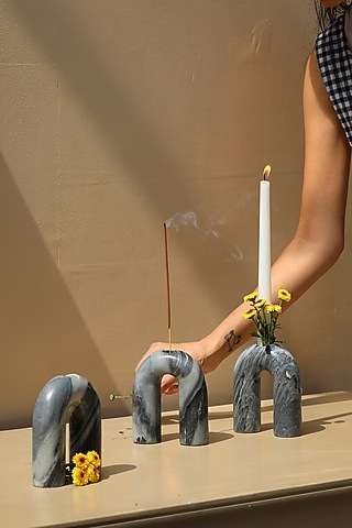 Grey Marble Candle Stand by Muun Home
