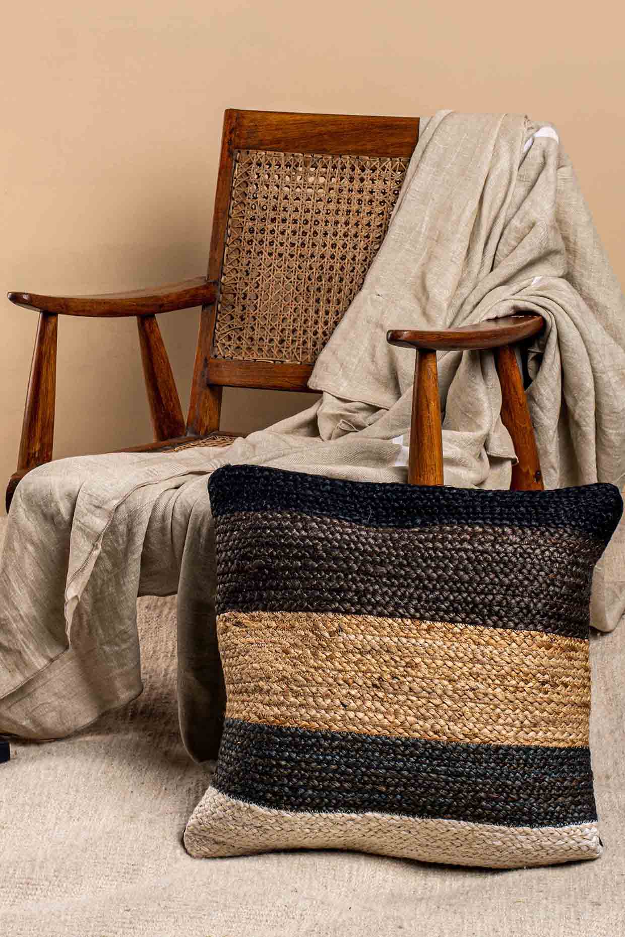 Brown Jute Cushion Cover by Muun Home