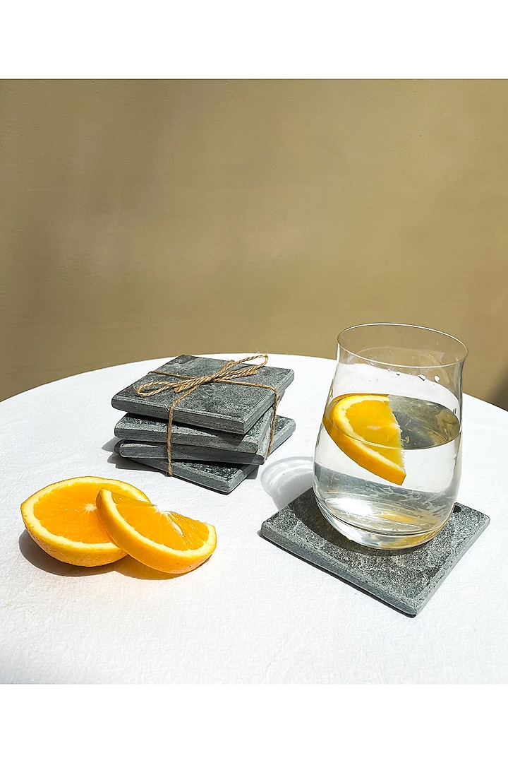 Grey Natural Stone Coasters (Set of 4) by Muun Home