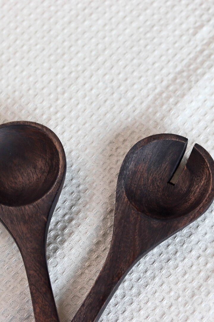 Black Acacia Wood Bowl With Servers Set by Muun Home at Pernia's Pop Up Shop