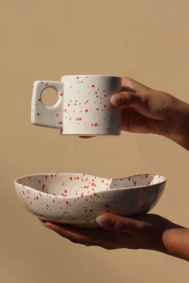 Pink & White Ceramic Sprinkled Bowl by Muun Home at Pernia's Pop Up Shop