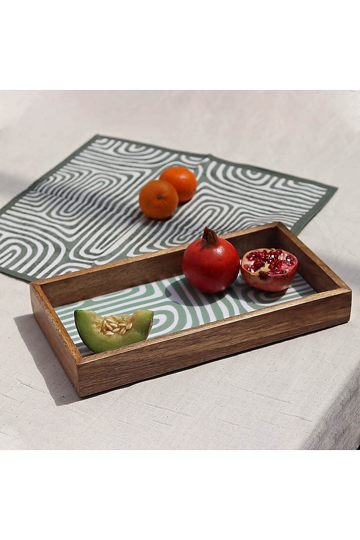 Sage Green Mango Wood Printed Rectangle Serving Tray by Muun Home