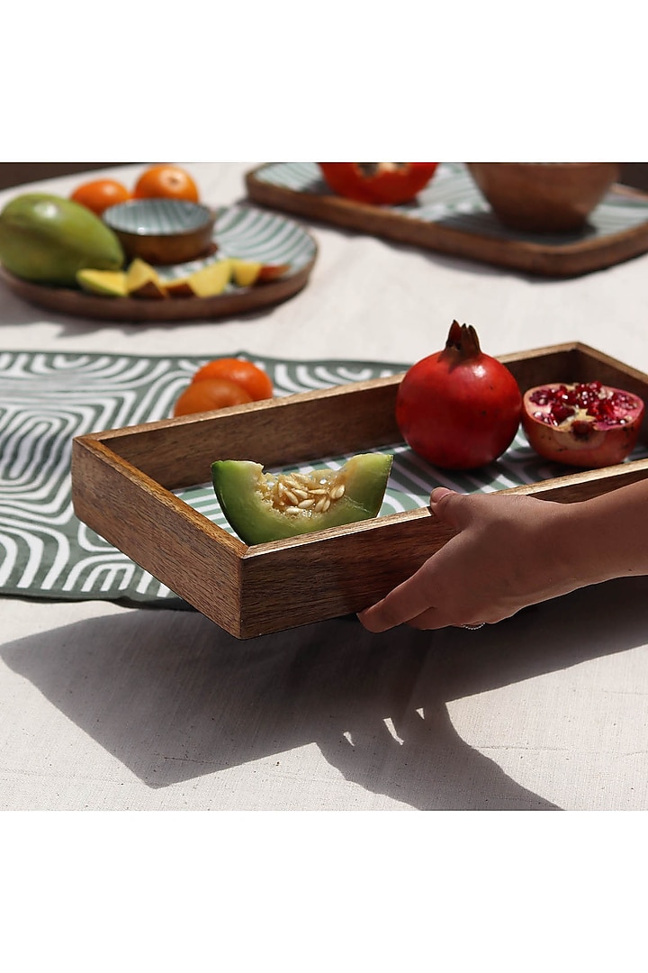 Sage Green Mango Wood Printed Rectangle Serving Tray by Muun Home at Pernia's Pop Up Shop