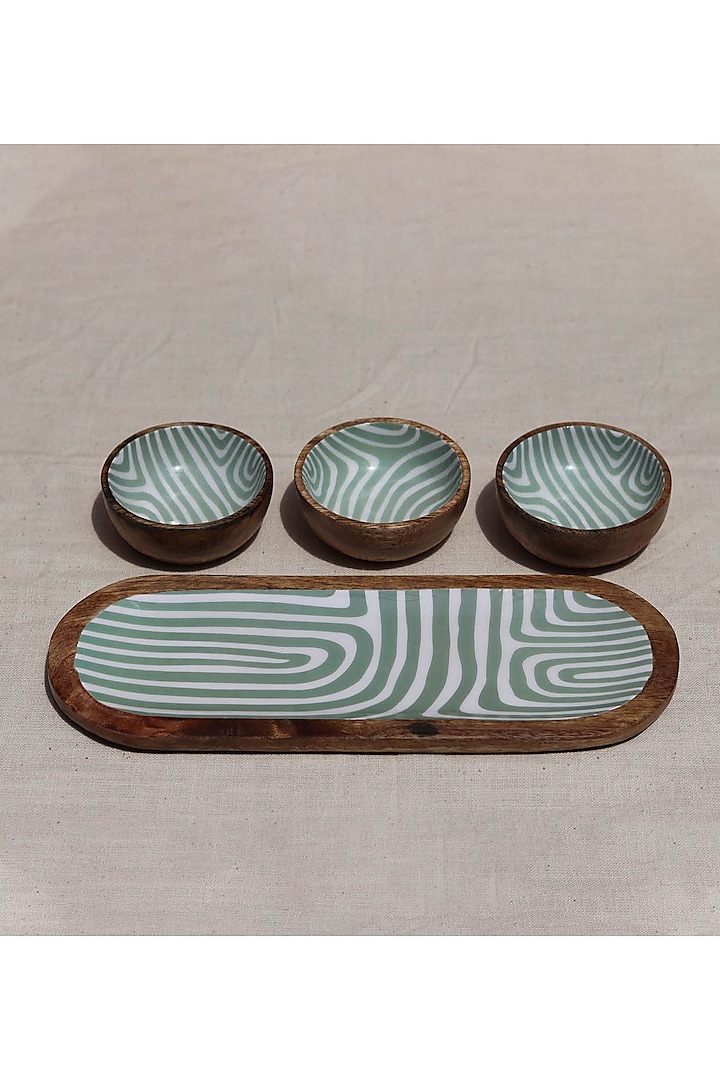 Sage Green Mango Wood Abstract Printed Platter Set by Muun Home at Pernia's Pop Up Shop