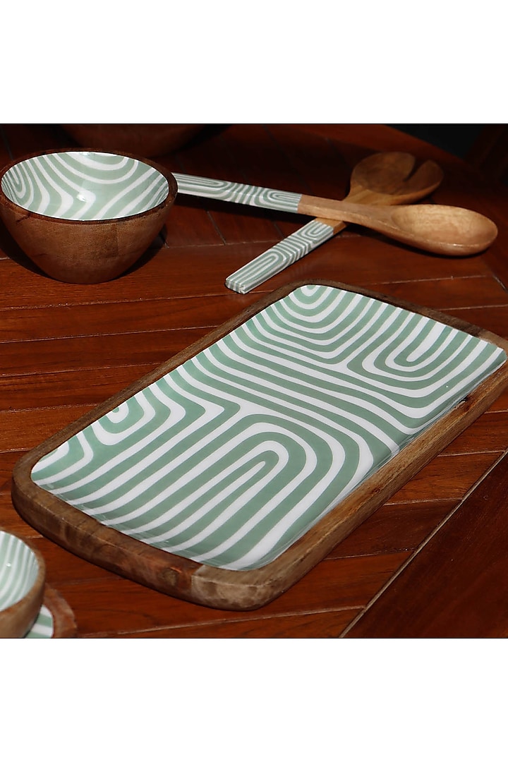 Sage Green Mango Wood Abstract Printed Serving Tray by Muun Home