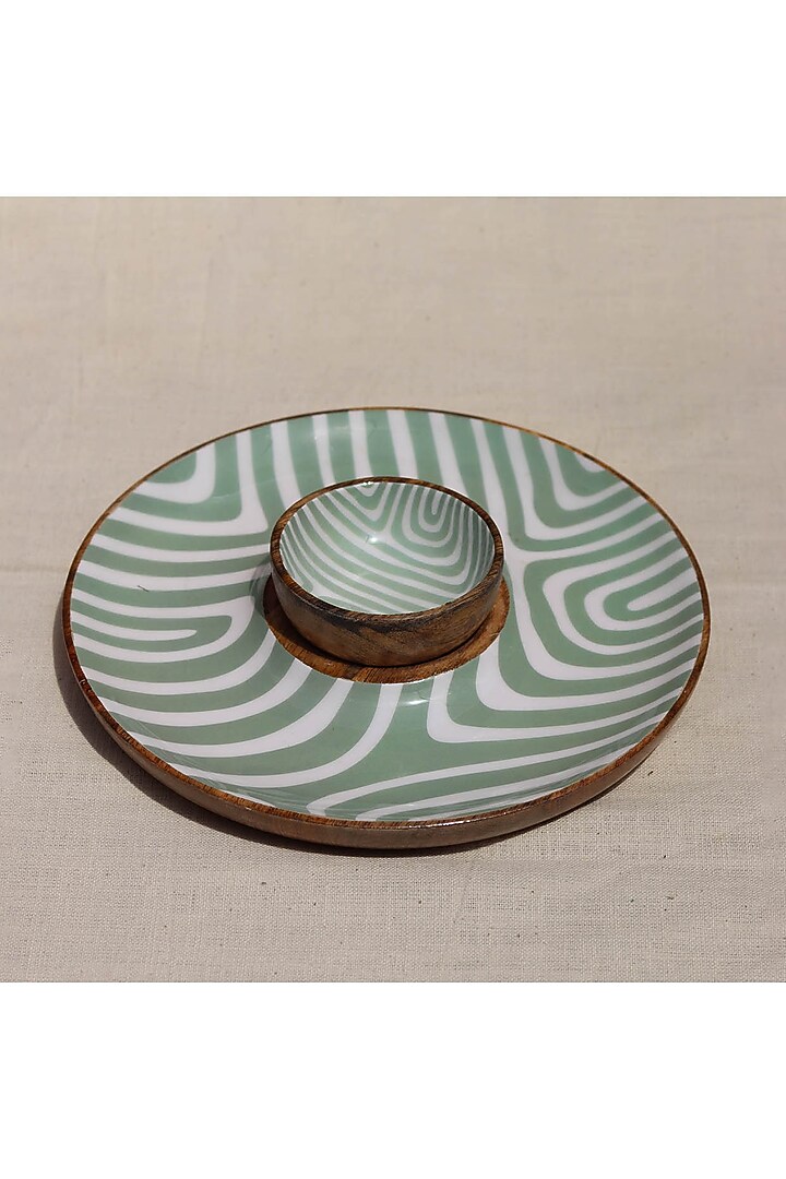 Sage Green Mango Wood Abstract Printed Chip & Dip Platter by Muun Home at Pernia's Pop Up Shop