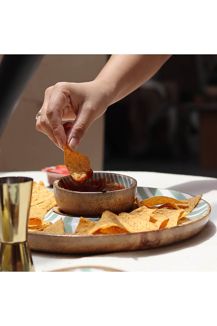 Sage Green Mango Wood Abstract Printed Chip & Dip Platter by Muun Home at Pernia's Pop Up Shop