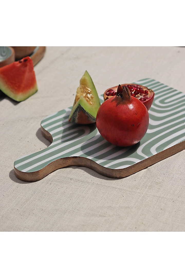 Sage Green Mango Wood Abstract Printed Serving Platter by Muun Home