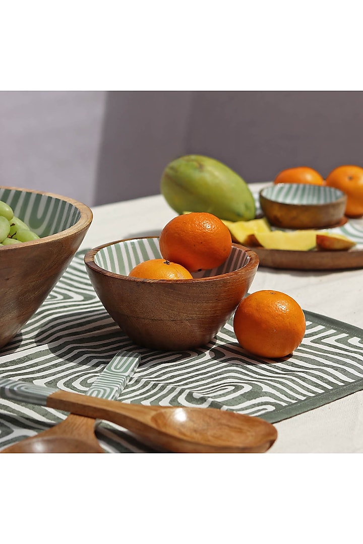 Sage Green Mango Wood Abstract Printed Snack Bowl by Muun Home
