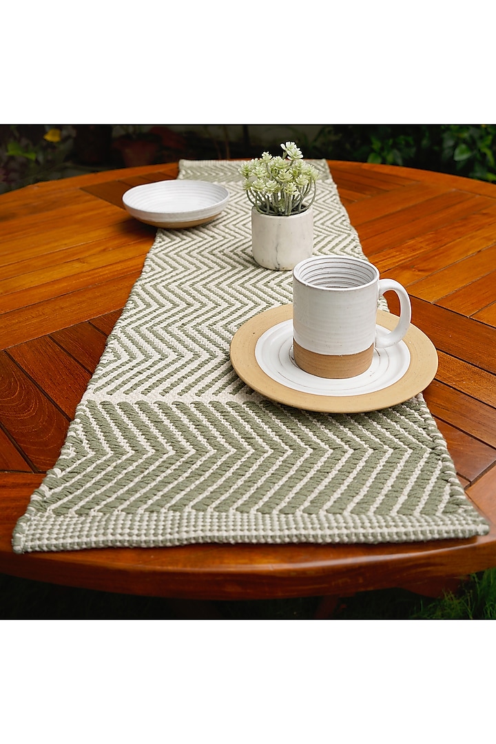 Sage Green Organic Cotton Handwoven Table Runner by Muun Home