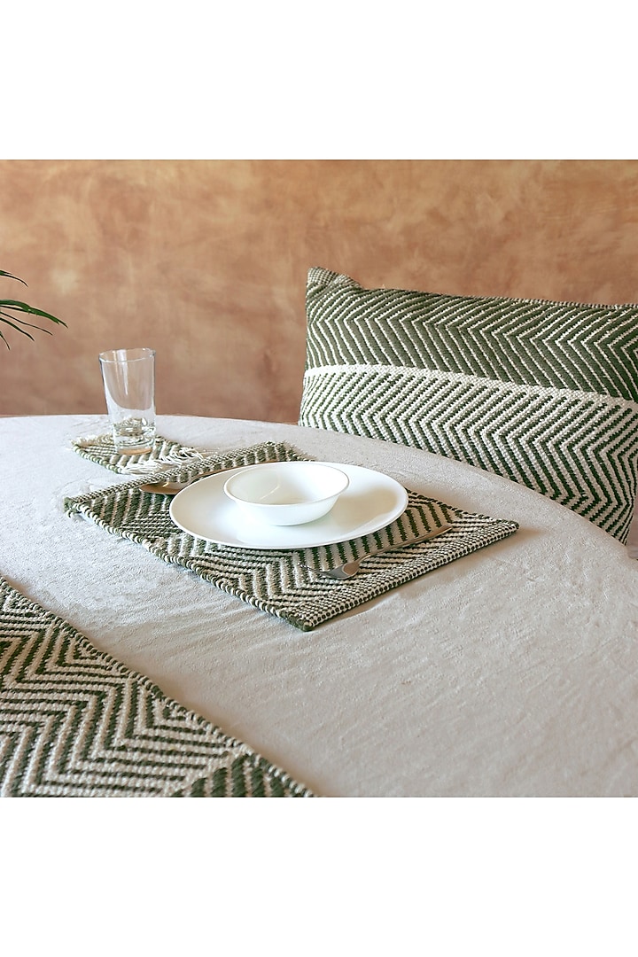 Sage Green Organic Cotton Handwoven Table Mat Set by Muun Home