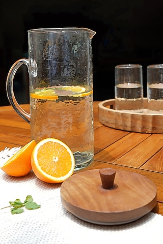 Transparent Blown Glass Hammered Jug With Lid by Muun Home