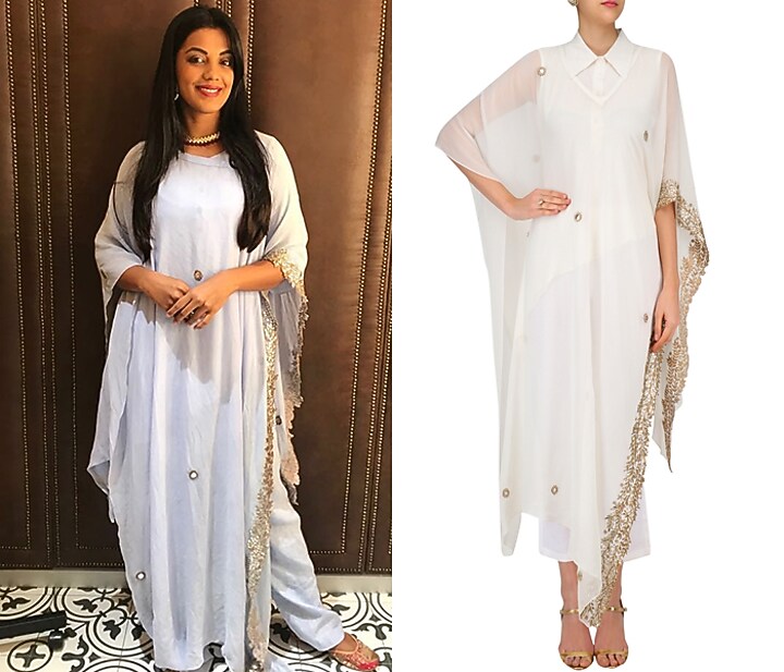 Ivory embroidered cape, shirt and pants set available only at Pernia's Pop Up Shop.