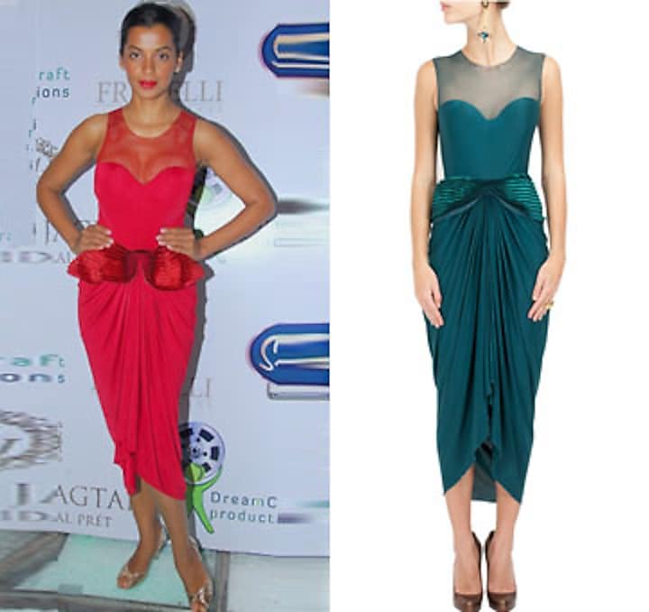 Teal peplum draped dress available only at Pernia's Pop-Up Shop.