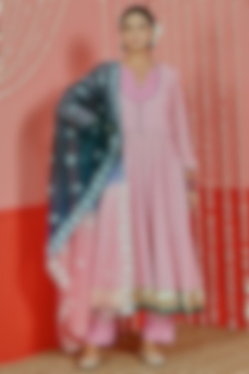 Soft Pink Georgette Embroidered Anarkali Set by Myaara at Pernia's Pop Up Shop