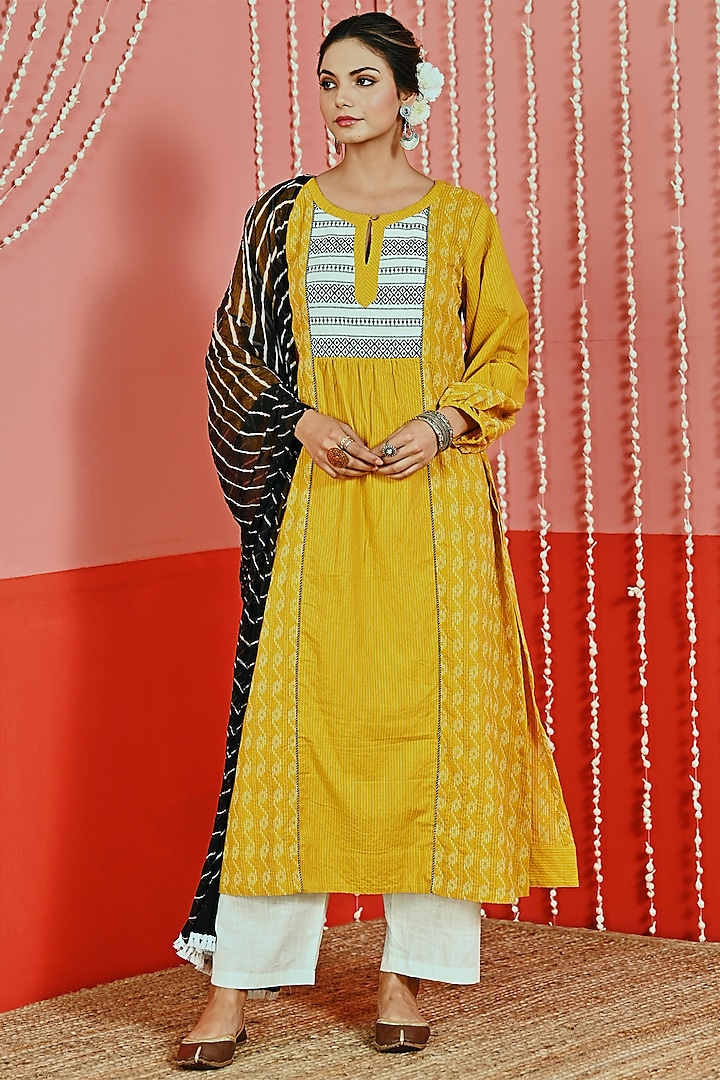 Mustard Cotton Kurta Set by Myaara at Pernia's Pop Up Shop