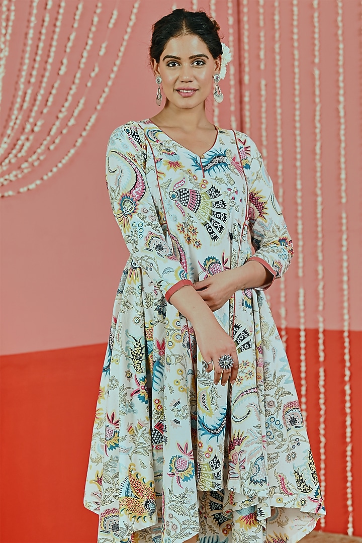 White Cotton Printed Kurta Set by Myaara at Pernia's Pop Up Shop