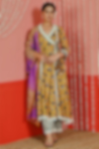 Mustard Cotton Printed Anarkali Set by Myaara at Pernia's Pop Up Shop