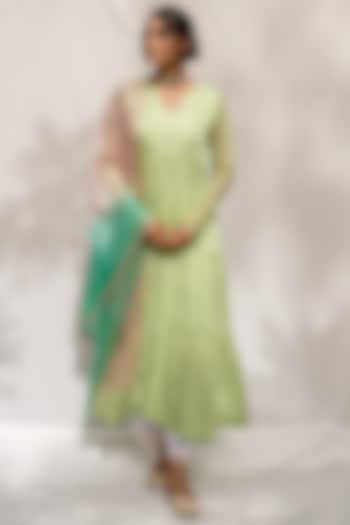 Pale Green Chanderi Blend Anarkali Set by Myaara
