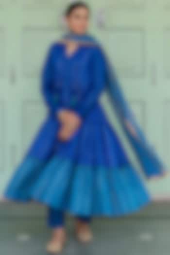 Royal Blue Embellished Anarkali Set by Myaara