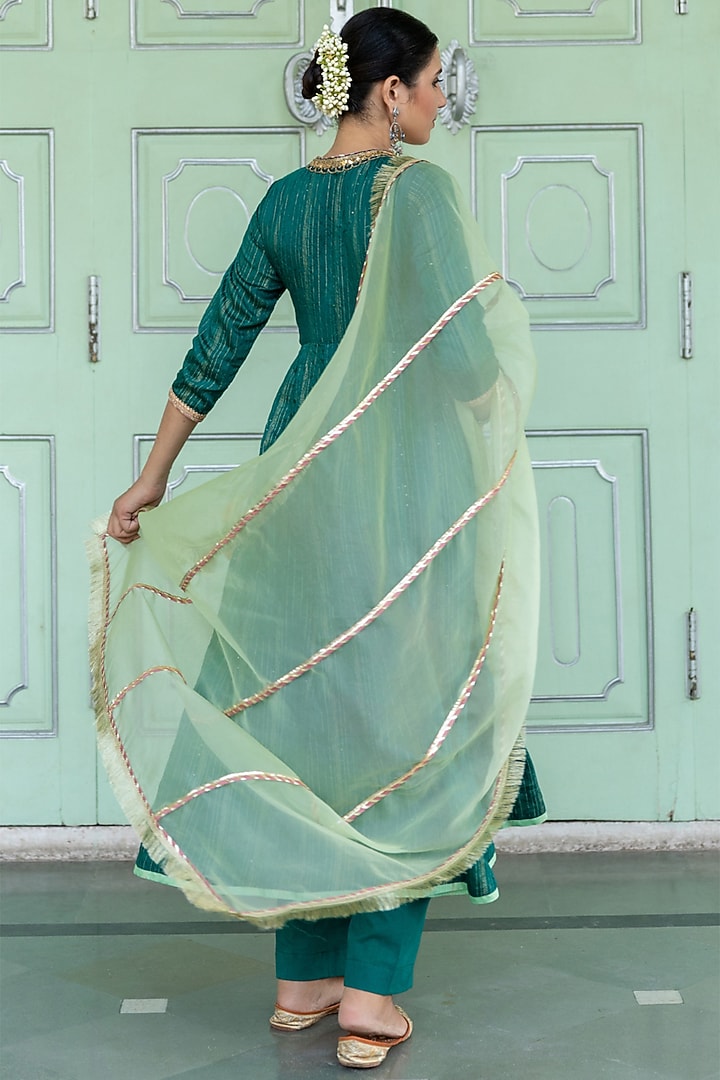 Light Green Embroidered Anarkali Set- Clearance